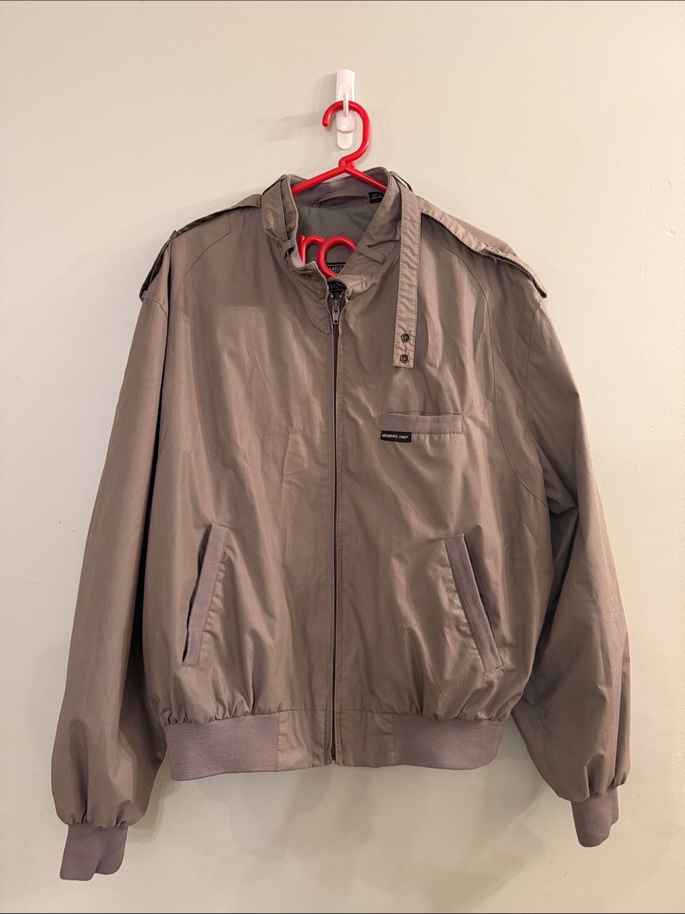 1980s Vintage Members Only Bomber Jacket Greyish/Taupe, Men’s Sz. 44, GUC